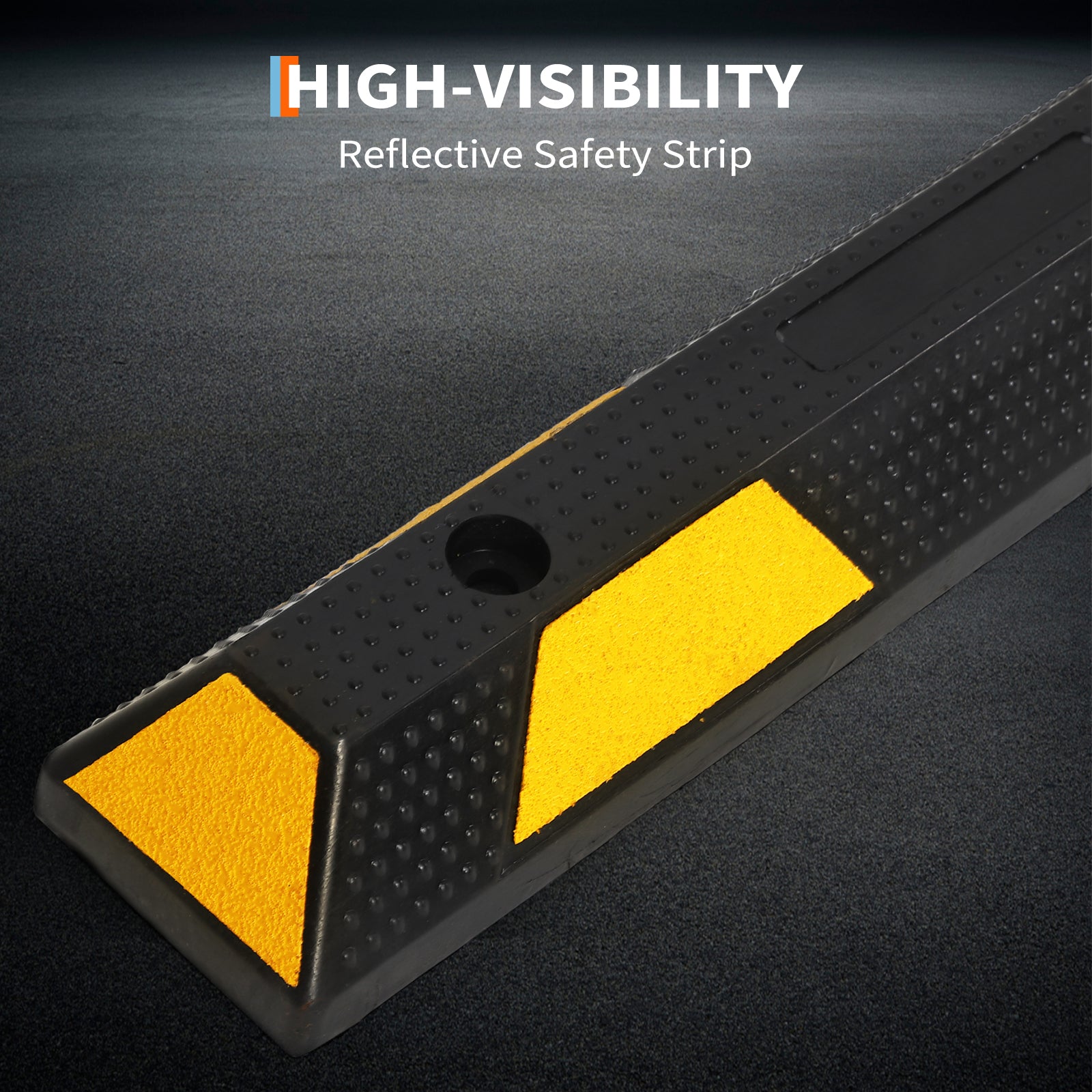 Garvee 72 Inch Heavy Duty Rubber Parking Curb with Yellow & Black Reflective Strips, Non-Slip Surface, Pre-Drilled Holes, Durable Wheel Stopper for Garage Driveways & Parking Lots