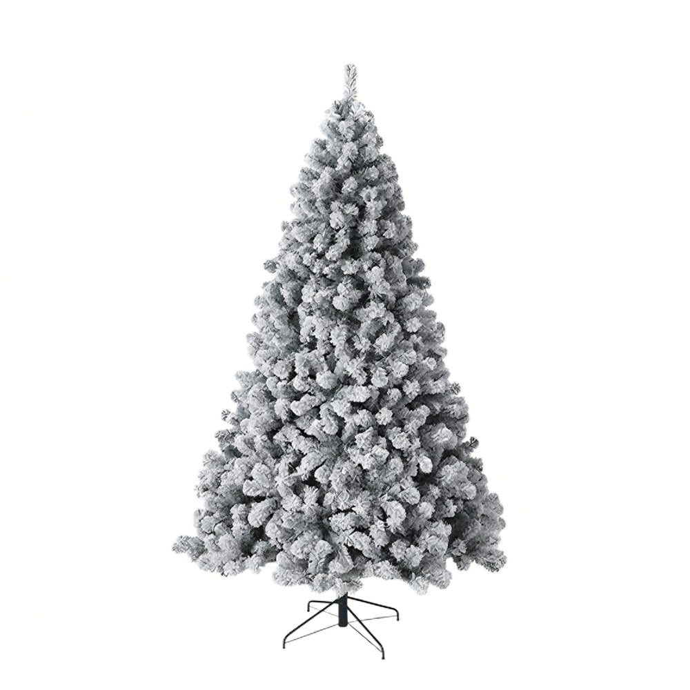 Garvee 7.5ft Pre-Lit Flocked Christmas Tree, Artificial Christmas Tree with Warm White Lights, Realistic Flocked Xmas Tree with Metal Hinges and Foldable Base for Home & Office Decor