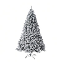 Garvee 7.5ft Pre-Lit Flocked Christmas Tree, Artificial Christmas Tree with Warm White Lights, Realistic Flocked Xmas Tree with Metal Hinges and Foldable Base for Home & Office Decor