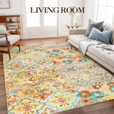 Garvee Area Rugs 9x12, Ultra-Thin Floral Medallion Vintage Rug for Living Room, Non-Slip Foldable Washable Rugs Non Shedding Large Accent Rugs for Bedroom Office Dining Room, Colorful Multi - Multicolor