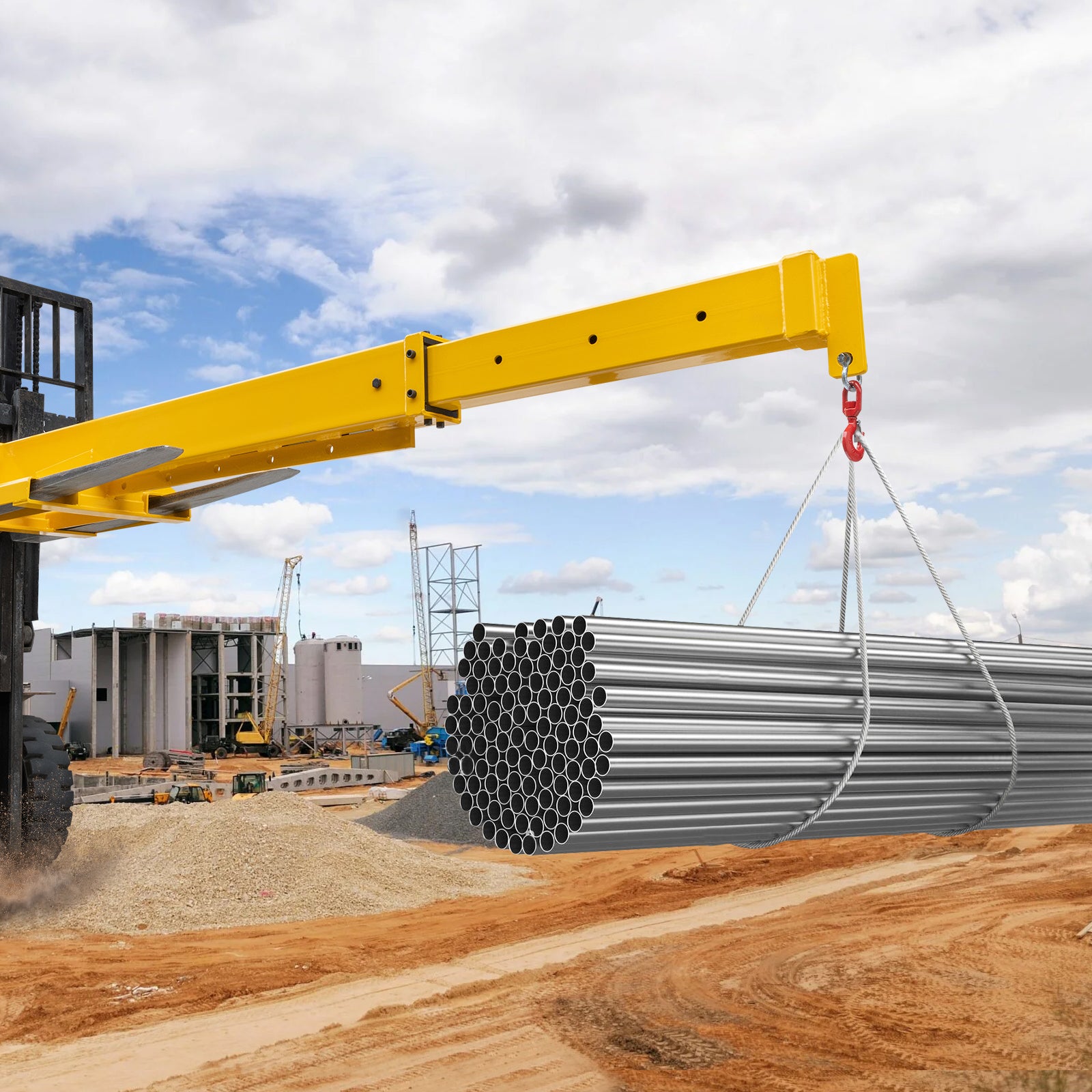 Garvee 6000Lbs Heavy-Duty Forklift Jib Crane – Manual Telescoping (83"-149") with 2 Hooks for Warehouse & Factory Use