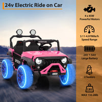 Garvee Ride P Series 24V Kids Toddler Ride On Truck 4WD 3 Speeds Large 7AH Battery EVA Tires Bluetooth MP3 Parent Safety Brake Red Outdoor Play - Pink