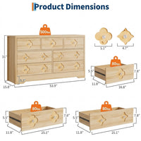 Garvee 7 Drawers Dresser for Bedroom, 54" Boho Wide Dresser Chest of Drawers, Clothes Storage Cabinet, Decorative Drawer Front Organizer for Bedroom, Living Room, Hallway, Natural Wood