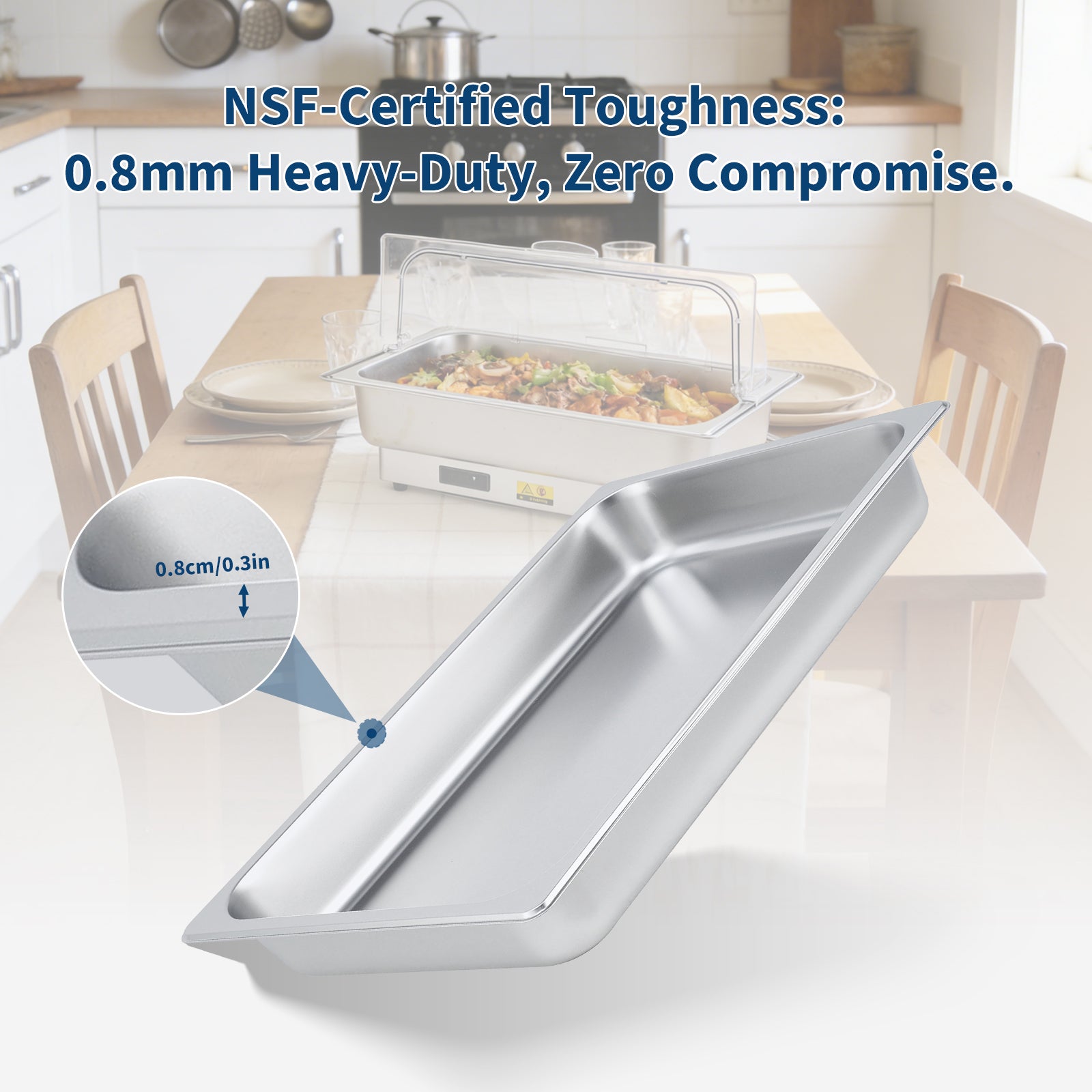 GARVEE 3 Pack Hotel Pans, 1x1/1+ 2x1/2Pan, Suitable for GARVEE Electric Chafing Dish, 0.8mm Thick Stainless Steel Steam Table Pan, 2.6-Inch Deep Commercial Table Pan, Catering Storage Food Pan, for Industrial & Scientific