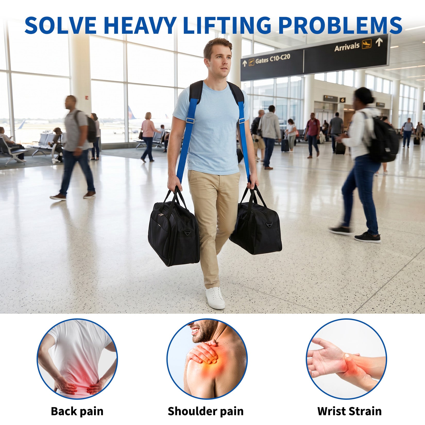 GARVEE Heavy-Duty Moving Straps for Furniture, Single-Person Lifting System with Back Support, Durable Nylon Material, Supports up to 800 lbs, for Appliances, Mattresses & More, Blue