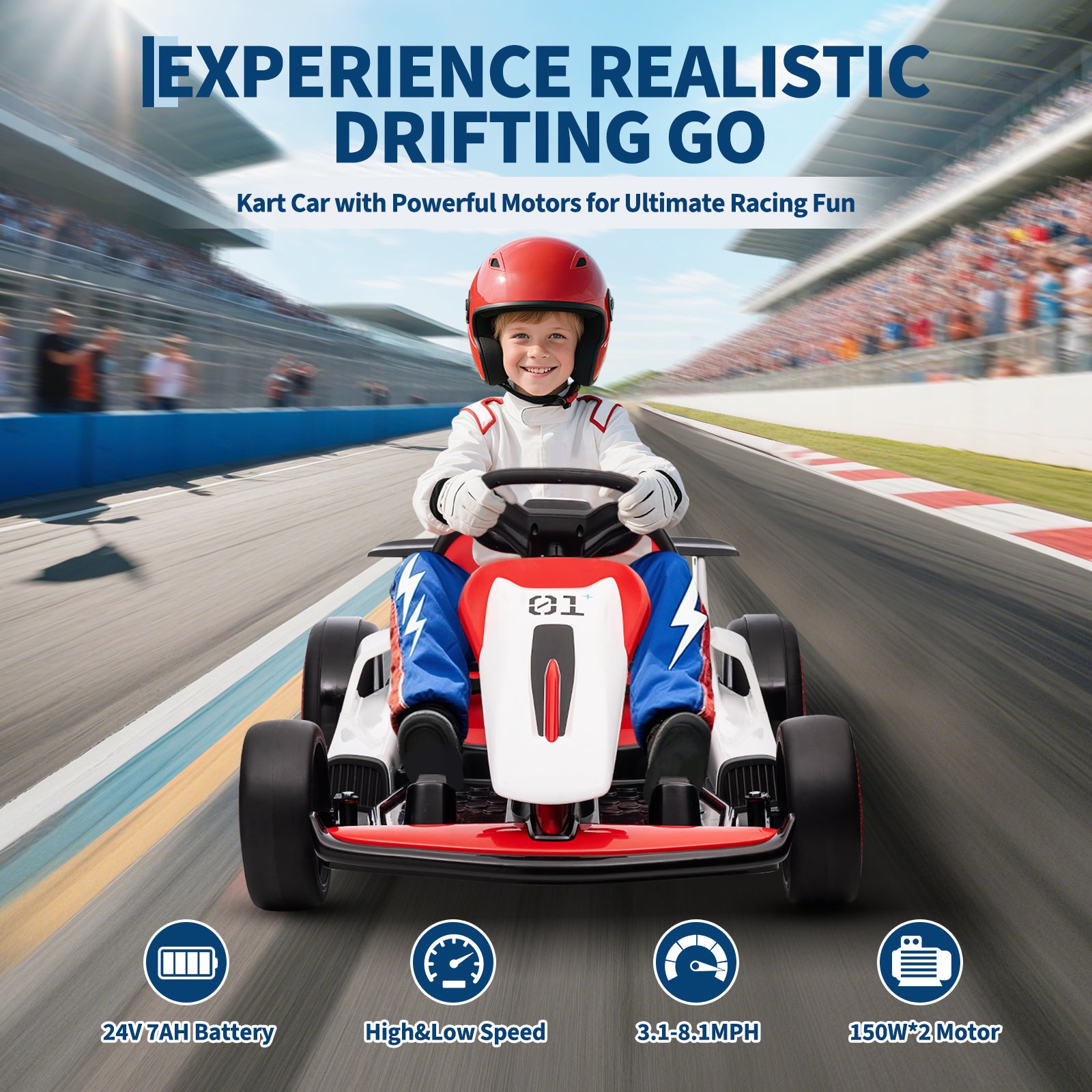 Garvee Ride - G Series: 6+,24V Drift Kart with 2X150W Strong Motor, 7AH Big Battery, Electric Pedals, Electric Go Kart Outdoor Race Toy - Red