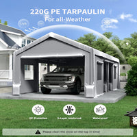 Garvee Carport Zipper Door Replacement for Portable Garage - 220G PE Fabric, Fits 13' x 20' and 13' x 25' Frames - Gray (Frame Not Included)