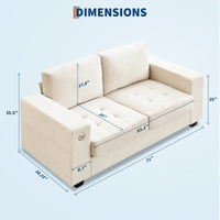 Garvee 71" Chenille Fabric Sofa Modern Comfort Sofa with USB/Type-C Ports, Deep Seat Cushions, Removable Cover, Wide Armrests Ideal for Living Rooms, Small Spaces, and Apartments - Beige