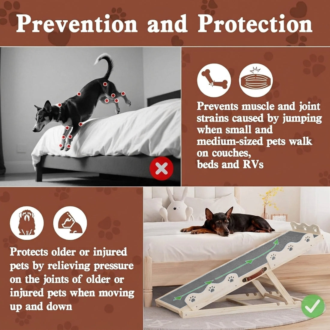 Garvee Wooden Adjustable Dog Ramp for Bed Couch Pet Ramp for Small or Large Dog with Non-Slip Surface Portable Dog Car Ramp for SUV Car. RVs & Truck. Up to 250 LBS