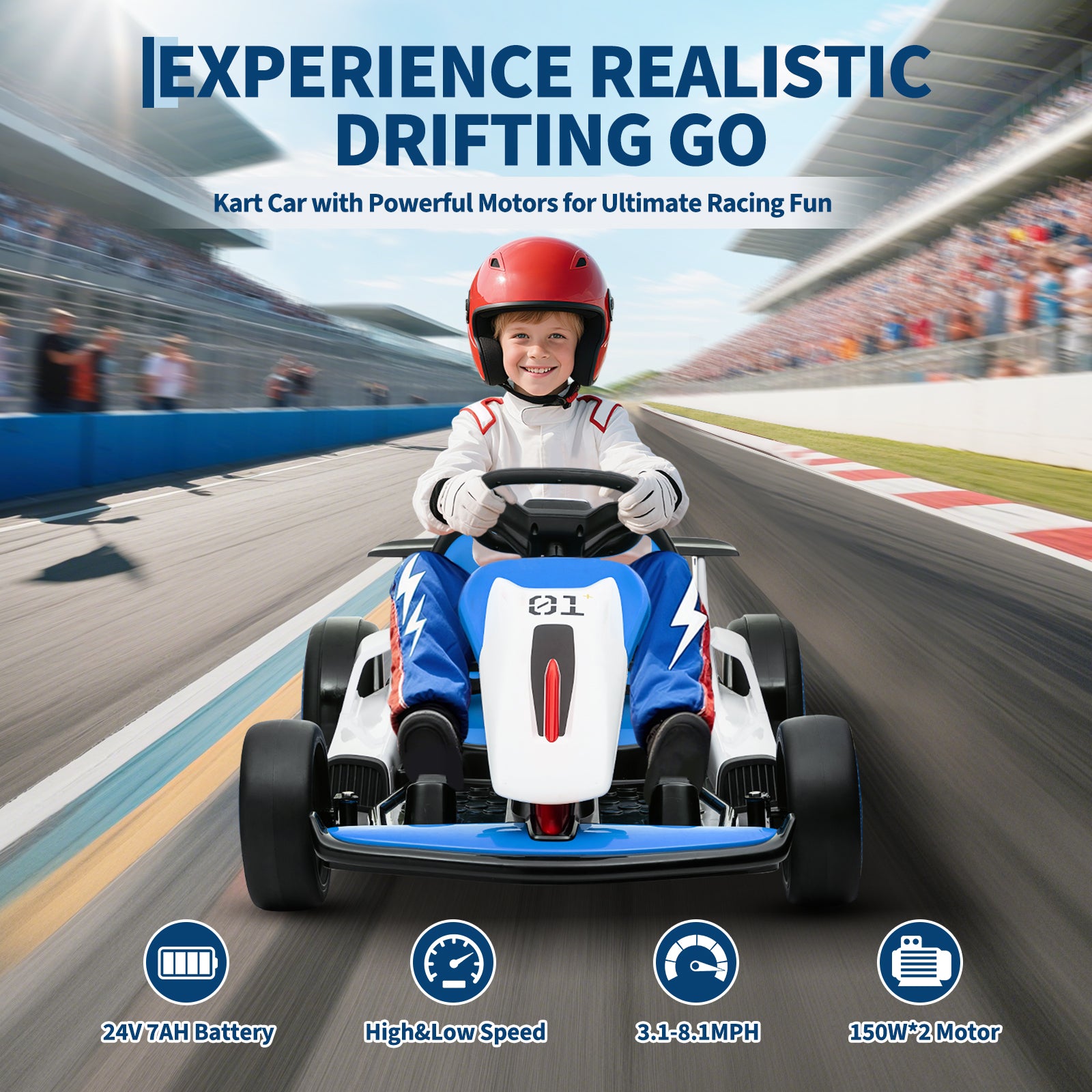 Garvee Ride - G Series: 6+,24V Drift Kart with 2X150W Strong Motor, 7AH Big Battery, Electric Pedals, Electric Go Kart Outdoor Race Toy - Blue