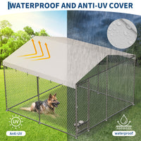 Garvee Large Outdoor Dog Kennel, Heavy Duty Outside Pet Playpen with Waterproof & Anti-UV Cover Roof, Galvanized Iron Dog Cage House with Safety Locks for Garden Backyard(10x10x7ft)