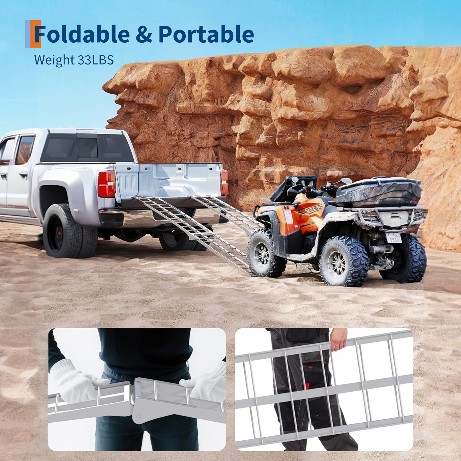 GARVEE 89" Aluminum Motorcycle Ramp - 750LB Capacity Foldable w/Non-Slip Surface & Safety Straps for Pickup Trucks