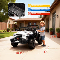 Garvee 12V Kids Electric Ride-On Truck – Dual Motors, 3 Speeds, Remote Control, Spring Suspension, LED Lights, Music, Safety Belt, Storage – Battery Powered Car Toy for Boys & Girls Ages 2-8, White