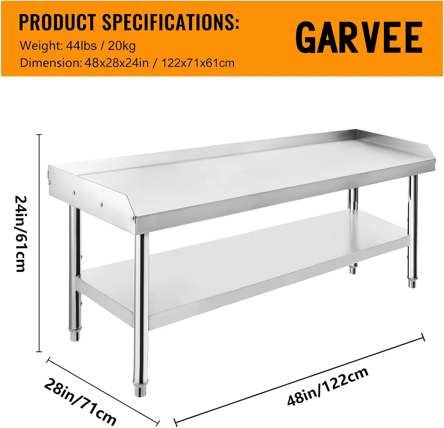 GARVEE 48"L x 28"W x 24"H Stainless Steel Equipment Grill Stand - Adjustable Undershelf, Durable Grill Table for Home, Hotel, and Commercial Restaurant Kitchens