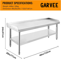 GARVEE 48"L x 28"W x 24"H Stainless Steel Equipment Grill Stand - Adjustable Undershelf, Durable Grill Table for Home, Hotel, and Commercial Restaurant Kitchens