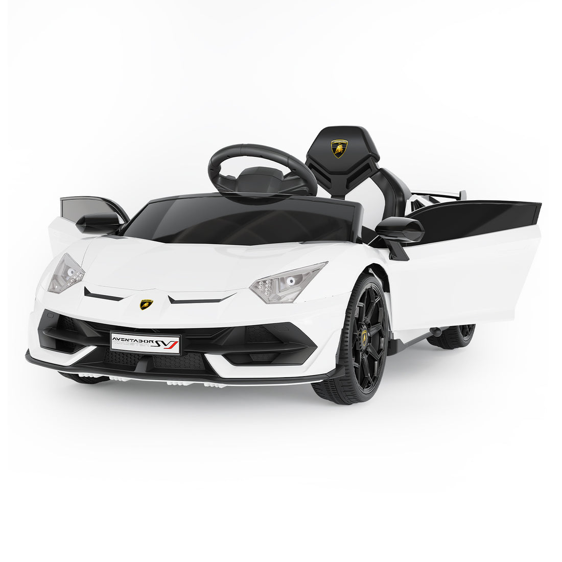 Garvee Ride P Series 12V Electric Ride-On Car for Kids | Licensed Lamborghini Battery-Powered Sports Car with Remote Control, 2 Speeds, Sound System, LED Headlights, Hydraulic Doors - White