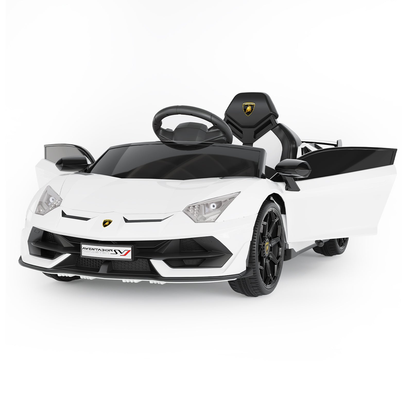 Garvee Ride P Series 12V Electric Ride-On Car for Kids | Licensed Lamborghini Battery-Powered Sports Car with Remote Control, 2 Speeds, Sound System, LED Headlights, Hydraulic Doors - White