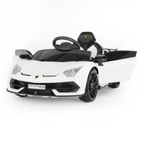 Garvee Ride P Series 12V Electric Ride-On Car for Kids | Licensed Lamborghini Battery-Powered Sports Car with Remote Control, 2 Speeds, Sound System, LED Headlights, Hydraulic Doors - White