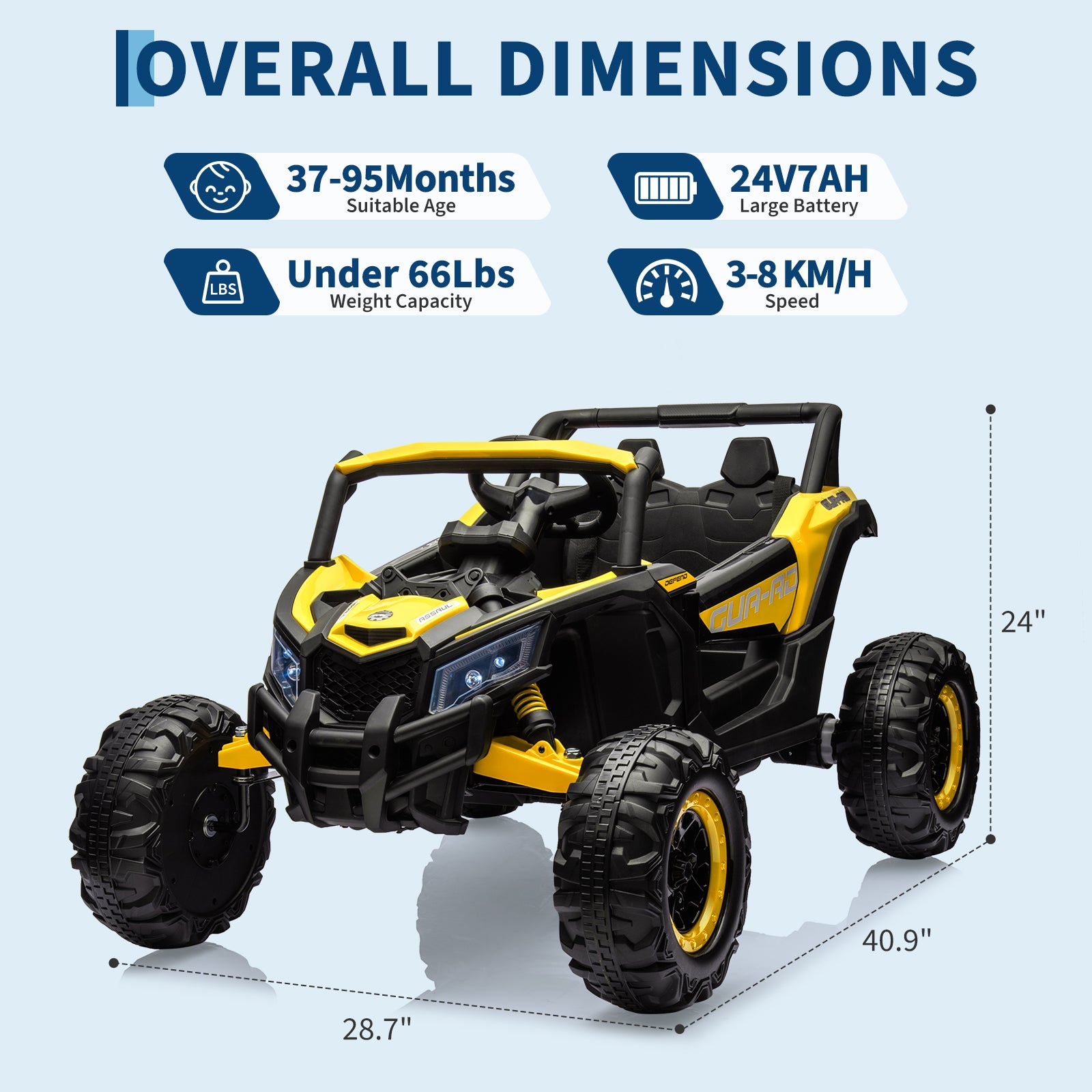 Garvee Ride - P Series: 24V Ride-On UTV: Remote Control, 200W Motor, Spring Suspension, Music, LED Lights, for Boys & Girls - Yellow