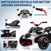 Garvee 12V Kids Ride on Toy for Kids, 2x55W Powerful Engine 7AH Battery, 3 - 7 km/H, 3 Wheelers Electric Vehicle, LED Lights, 2 Speeds, EVA Tire, Music, USB - White