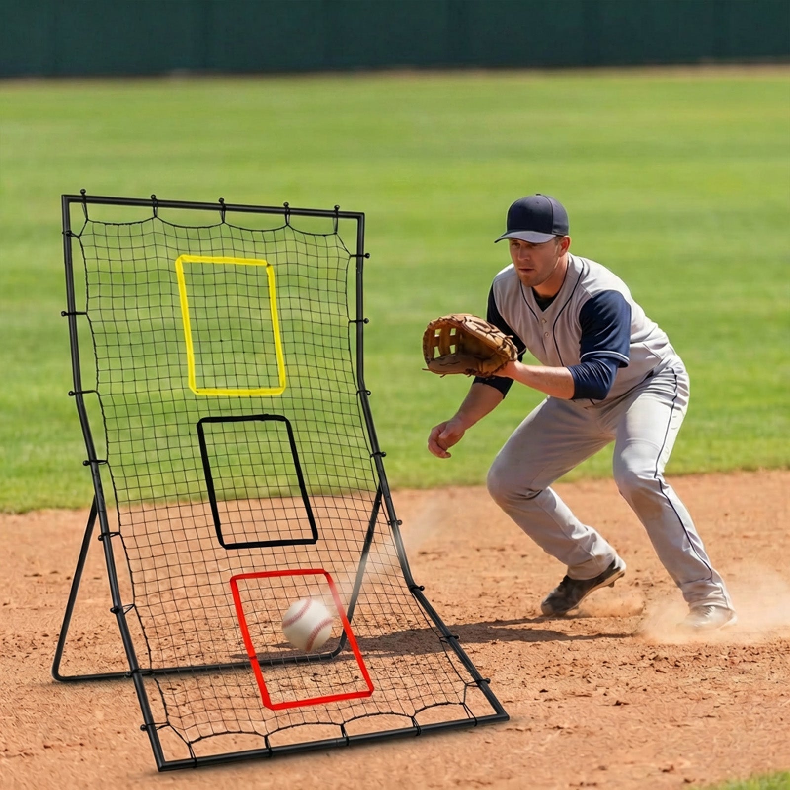 Garvee Back Net for Baseball & Softball - 6x4 ft Pitching and Fielding Rebounder with 3 Goal Zones, Heavy Duty Powder-Coated Steel Frame, Tear-Resistant Netting, Portable Design