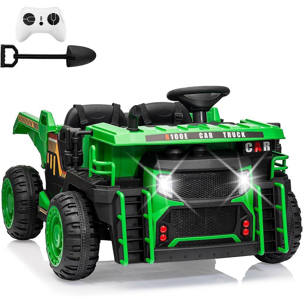 Garvee Ride - P Series: 24V Ride On Dump Truck, 2 Seater Electric Cars for Kids with Remote Control, Dump Bed, Shovel, Music, Led, Wheel Shock Absorption,Ride On Construction Vehicle Four- for Kids 3+,Green