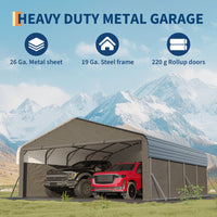 Garvee 20'x20'x10' Enclosed Metal Carport for 2 Cars, Heavy Duty Steel Frame for All Weather, Permanent Shelter for Boats, Full-Sized Pickup Trucks, and Tractors