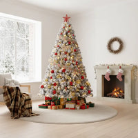 Garvee 6ft Pre-Lit Flocked Christmas Tree, Artificial Christmas Tree with Warm White Lights, Realistic Flocked Xmas Tree with Metal Hinges and Foldable Base for Home & Office Decor