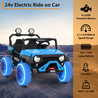 Garvee Ride P Series 24V Kids Toddler Ride On Truck 4WD 3 Speeds Large 7AH Battery EVA Tires Bluetooth MP3 Parent Safety Brake Red Outdoor Play - Blue
