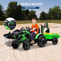 Garvee Ride P Series 3-in-1 Ride-On Tractor, 24V Electric, Excavator & Bulldozer, Remote Control, LED, Music, USB/Bluetooth max 66 lbs - Bright-green