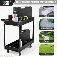 Garvee 2 Tier Rolling Tool Cart,330 Lbs Metal Heavy Duty Utility Cart On Wheels,2 Shelf Steel Utility Cart, Tool Storage Organizer for Mechanic, Garage, Workshop, Warehouse & Repair Shop