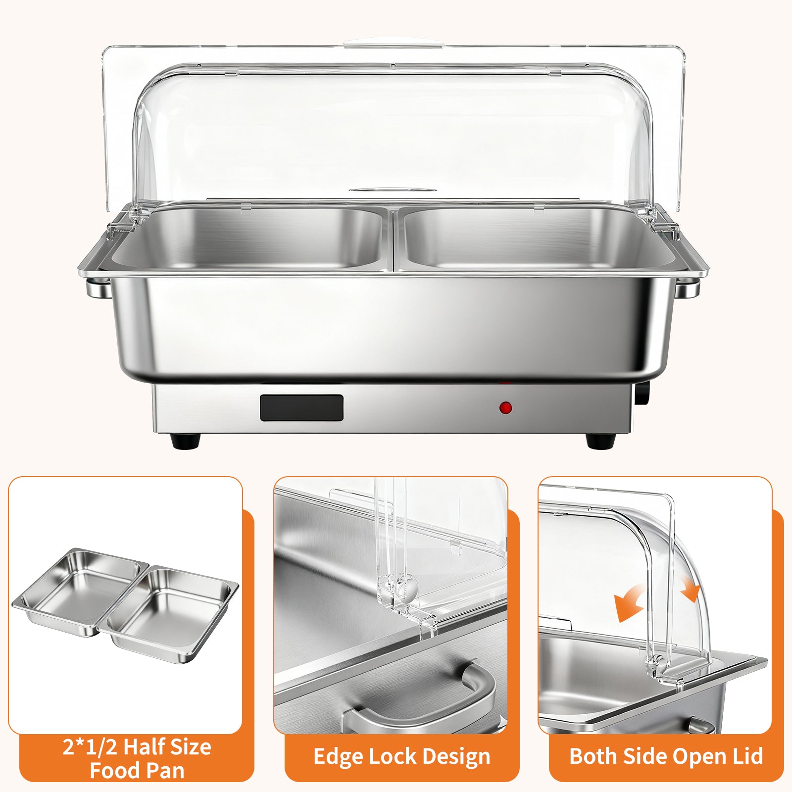 Garvee Electric Chafing Dish Set – 2 x 9.5QT Stainless Steel Buffet Servers – Roll Top Transparent Lids – Adjustable Temperature Control – Ideal for Catering, Parties, Home