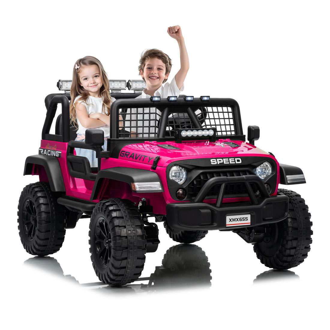 Garvee Ride - P Series: 2 Seater Ride On Car for Kids, 24V Electric Truck with Parent Remote Control, Spring Suspension, 2 Speeds, LED Headlight & Music Player, Kids Electric Vehicle for Aged 3-8 Years
