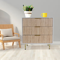 Garvee Fluted Dresser with 3 Drawers, Modern Chest of Drawers with Curved Profile Design, Wood Drawer Organizer for Bedroom, Living Room, Hallway, Natural Oak