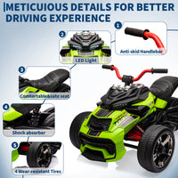 Garvee 12V Kids Ride on Toy for Kids, 2x55W Powerful Engine 7AH Battery, 3 - 7 km/H, 3 Wheelers Electric Vehicle, LED Lights, 2 Speeds, EVA Tire, Music, USB - Green