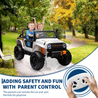 Garvee Ride - P Series: 24V 2 Seater Ride On Truck Car For Kid age 3 - 8 years, w/Remote Control, 4-Wheeler Suspension, 4x55W Powerful Engine, 4WD Battery Powered, LED Lights, Soft Braking - White