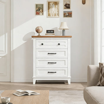Garvee 4 Drawers Dresser for Bedroom, 34.8" Tall Vertical Drawer Dresser with Large Storage, Waterproof Top, Anti-Tipping, Freestanding Wooden Closet Chest for Bedroom, Living Room, White + Brown Top