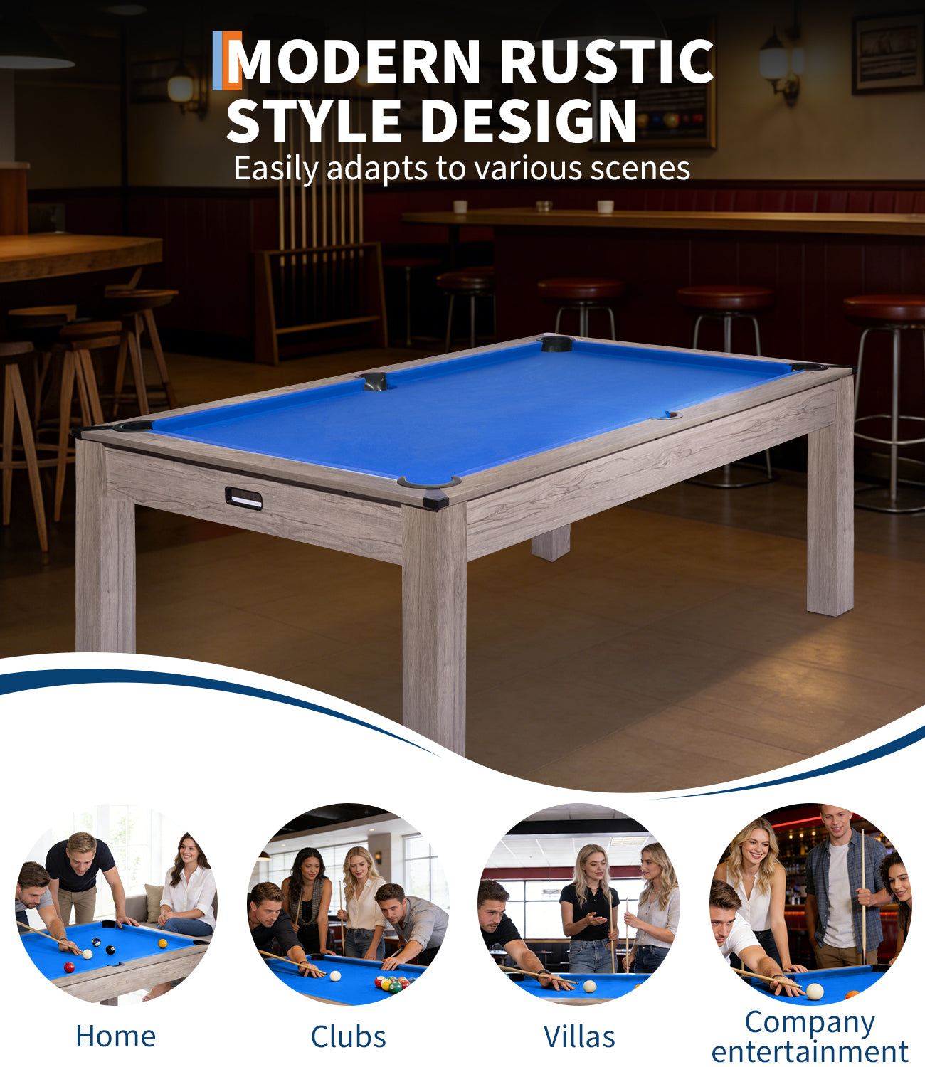 Garvee Professional 7 FT Sports Fan Pool Table – 84" Billiard Table with Rustic Grey Wood, Blue Felt, Ideal for Game Room, Office, Home