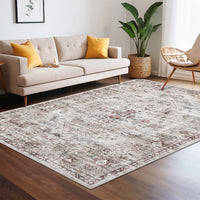 Garvee Modern Vintage Brown 9x12 Washable Rug, Non Slip Oriental Distressed Low Pile Carpet for Living Room, Office, Bedroom