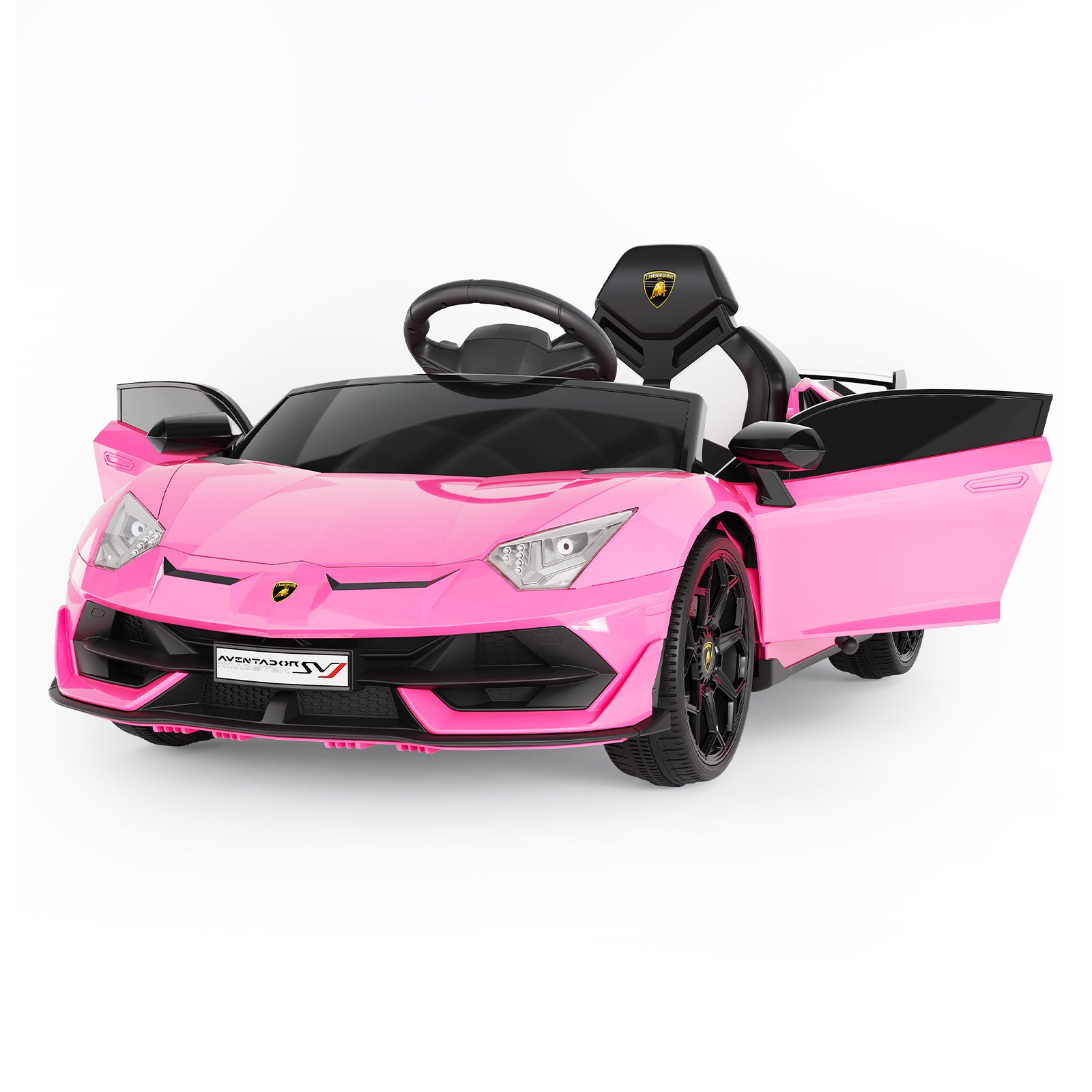 Garvee Ride P Series 12V Electric Ride-On Car for Kids | Licensed Lamborghini Battery-Powered Sports Car with Remote Control, 2 Speeds, Sound System, LED Headlights, Hydraulic Doors - Pink