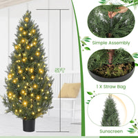 Garvee 5ft Artificial Topiary Cedar Trees with 100 Light / 8 Light Modes, 2 PCS Artificial Plants Outdoor with Realistic Moss & Pot, UV Rated Fake Plants for Front Porch Decor, Living Room