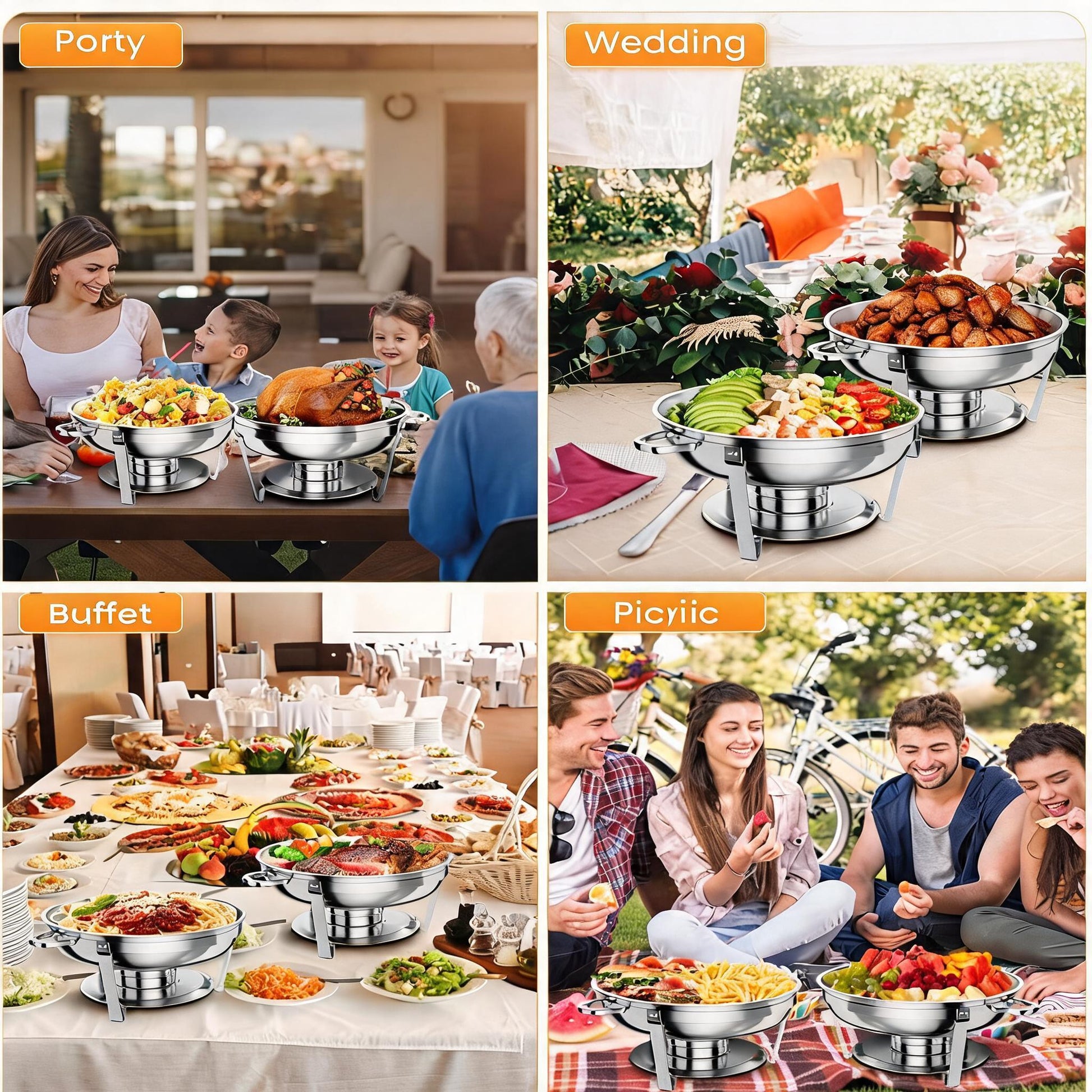 Garvee 5QT Chafing Dish Buffet Set of 2 Pack, Round Stainless Steel Food Warmers Buffet Servers Sets, Chafer with Food & Water Pan, Lid, Frame, Fuel Holder for Catering and Parties