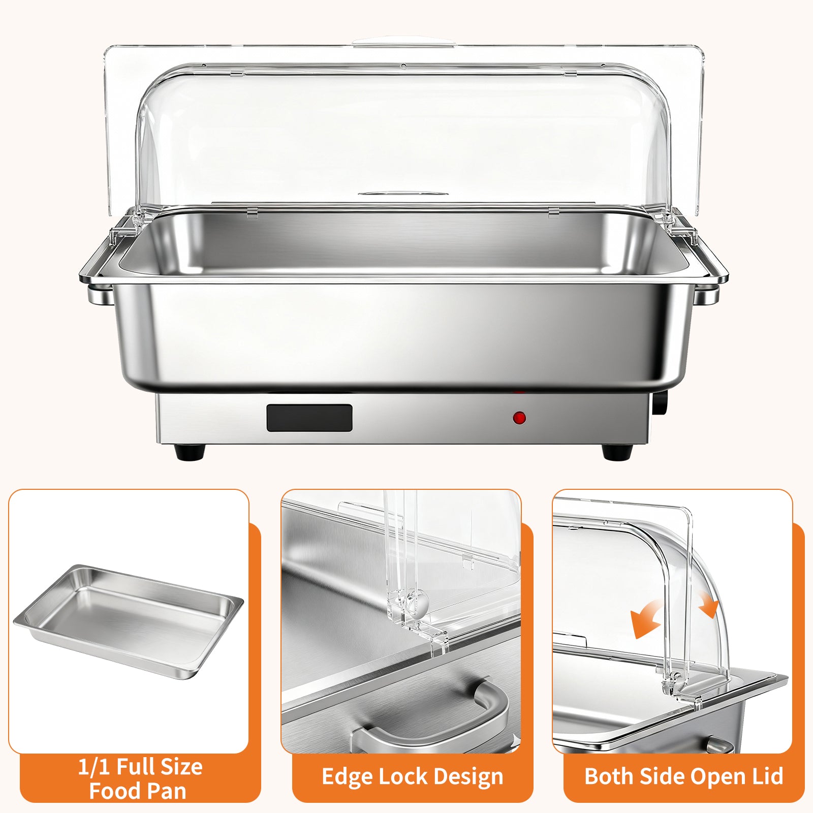 Garvee 9.5QT(1×1/1Pan)Electric Chafing Dish Set with Temperature Control , Stainless Steel Buffet Servers and Warmers, for Catering