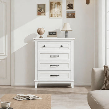 Garvee 4 Drawers Dresser for Bedroom, 34.8" Tall Vertical Drawer Dresser with Large Storage, Waterproof Top, Anti-Tipping, Freestanding Wooden Closet Chest for Bedroom, Living Room, Ash White