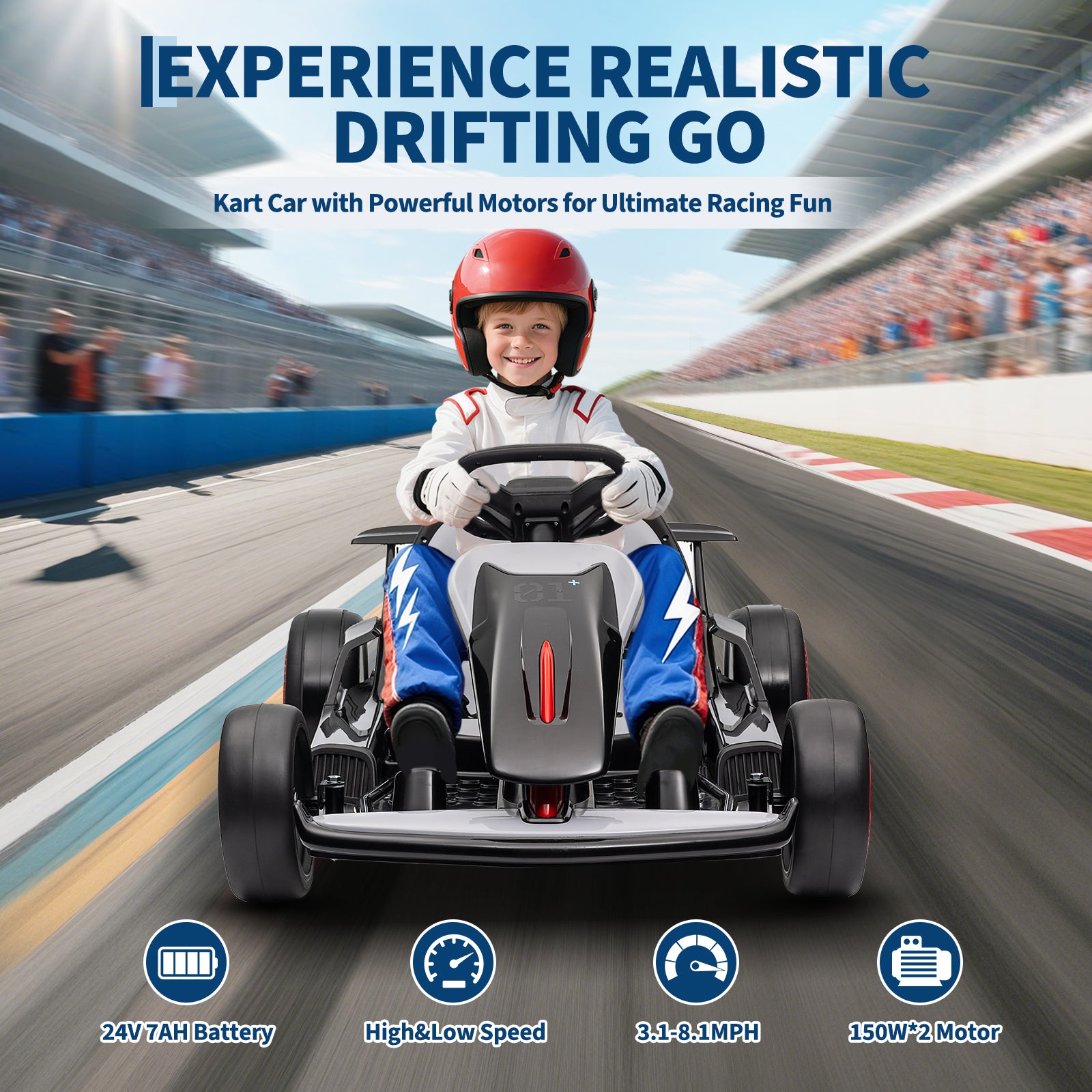 Garvee Ride - G Series: 6+,24V Drift Kart with 2X150W Strong Motor, 7AH Big Battery, Electric Pedals, Electric Go Kart Outdoor Race Toy - Black