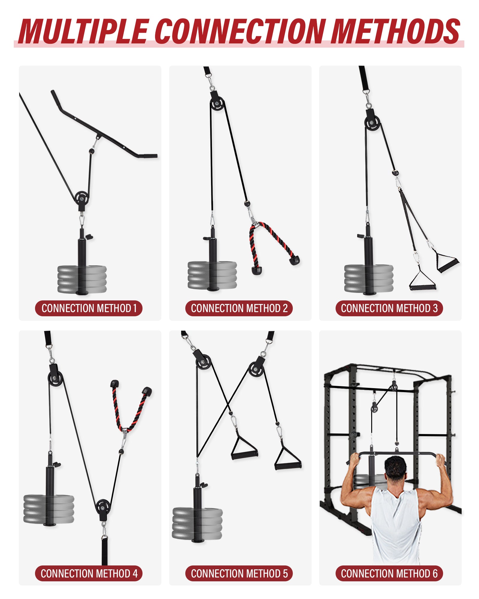 GARVEE Home Gym All in One, 2200LBS Squat Rack Power Cage with Smith Bar, LAT Pull-Down, Cable Systems, Leg Hold-Down and More Attachments, Workout Equipment