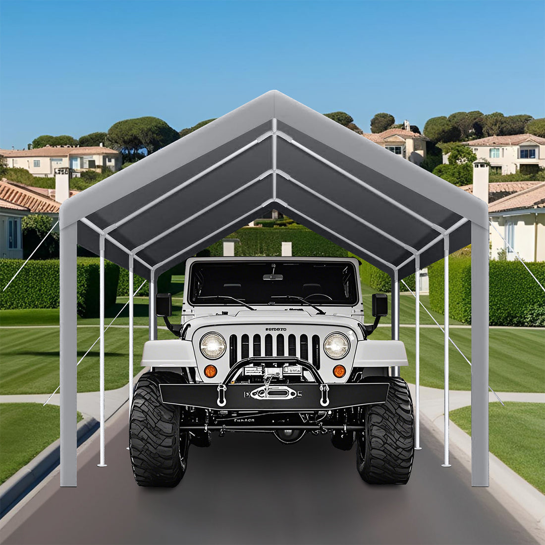 Garvee 13'x25' 160G Heavy-Duty Carport Replacement Cover Waterproof UV Protected for Garage Tent Shelter Outdoor Grey (Frame Not Included)