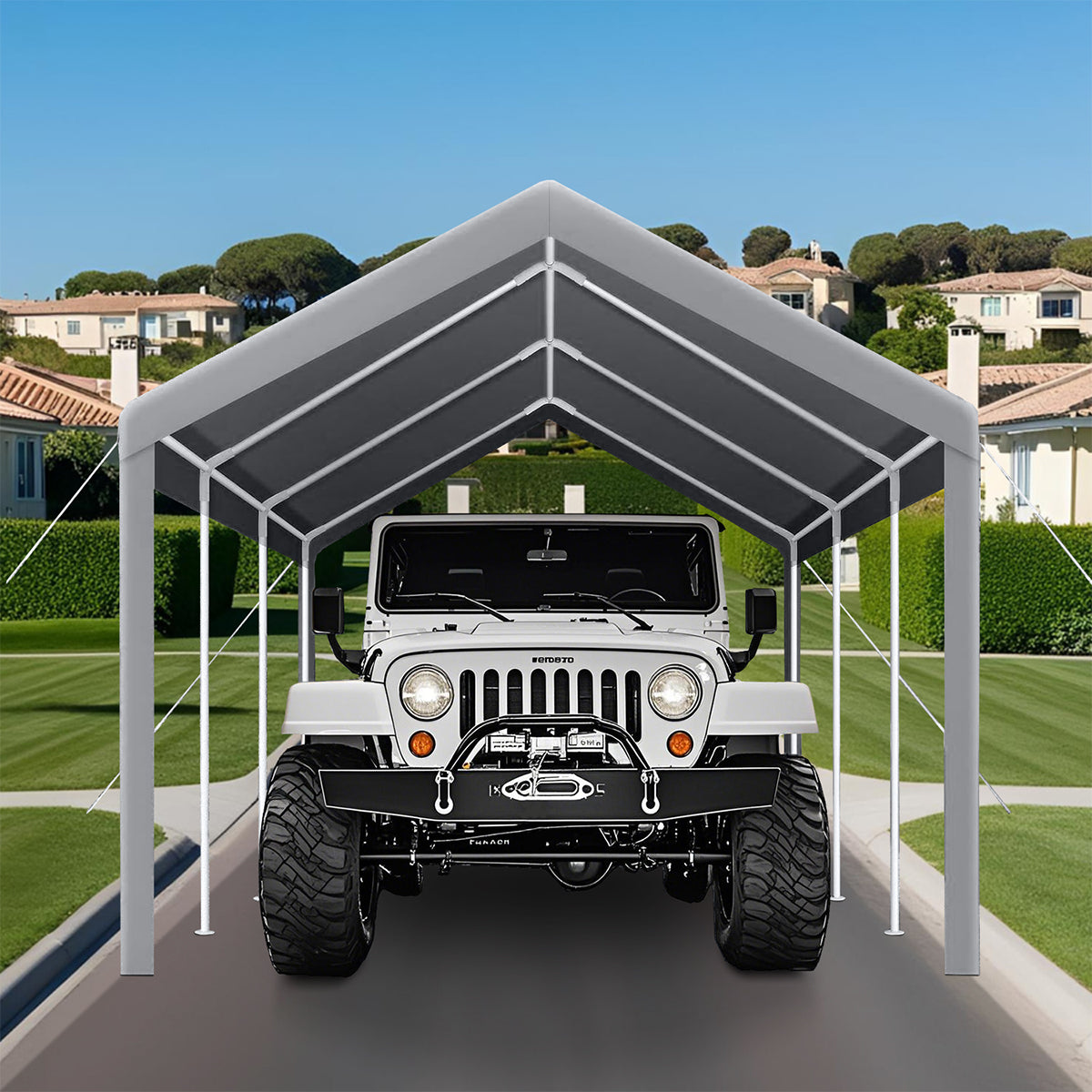 Garvee 13′ X 20′ 160G Heavy-Duty Carport Replacement Cover Waterproof UV Protected for Garage Tent Shelter Outdoor Grey (Frame Not Included)