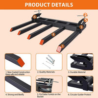 Garvee Clamp on Debris Forks to 42-48" Bucket, Heavy Duty 5 Fork Tines Clamp-on Pallet Attachments with 2500 LBS Capacity Fit for Tractor Bucket, Skid Steer Loader