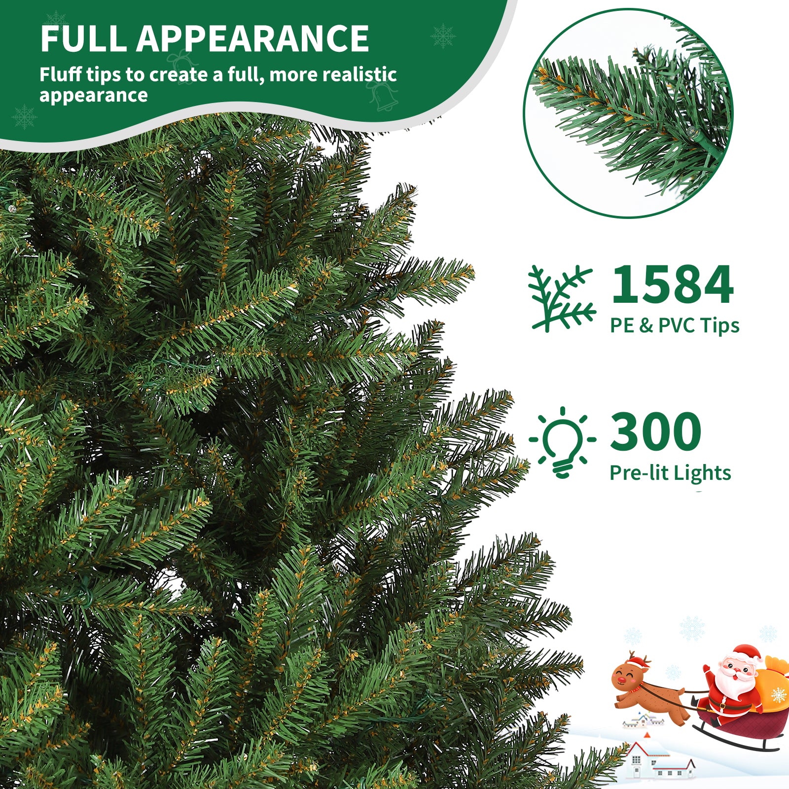 Garvee 6ft Artificial Christmas Tree, Realistic Full Shape Xmas Tree with 1584 Branch Tips, Fake Christmas Tree with Foldable Metal Base Stand, Home, Office, Party Decoration-Green